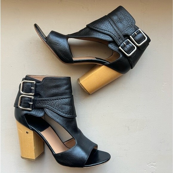 Laurence Dacade Rush Cutout Leather Sandals w/ Wood Block Heel Size EU 36.5 US 6 - Picture 1 of 14